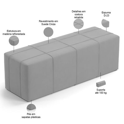 Kit Cabeceira Cama Box Casal 140cm com Calçadeira Roma W01 Suede Cinza - Lyam