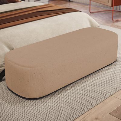 Puff Decorativo Orgânico Para Living Quarto 140cm Doha W01 Linho Bege Escuro - Lyam Decor