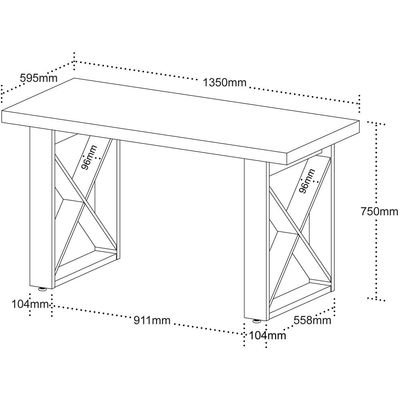 Mesa Para Escritório Escrivaninha Home Office 135x75 cm Tokyo A02 Carvalho Preto - Lyam Decor
