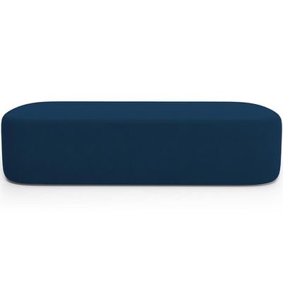 Cabeceira Cama Box King 195cm Lanna com Puff Recamier Doha W01  Suede Azul Marinho - Lyam Decor