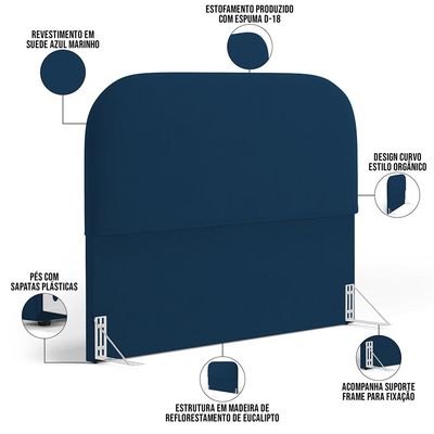 Cabeceira Cama Box King 195cm Lanna com Puff Recamier Doha W01  Suede Azul Marinho - Lyam Decor