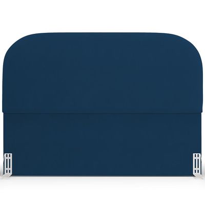 Cabeceira Cama Box King 195cm Lanna com Puff Recamier Doha W01  Suede Azul Marinho - Lyam Decor