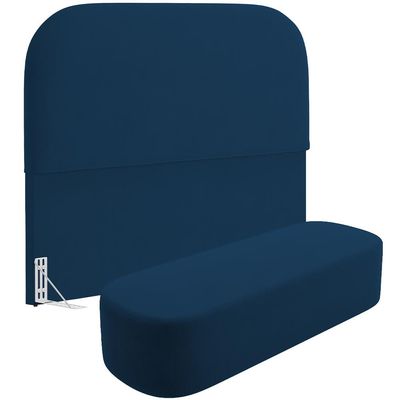 Cabeceira Cama Box King 195cm Lanna com Puff Recamier Doha W01  Suede Azul Marinho - Lyam Decor