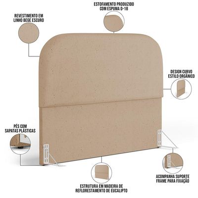 Cabeceira Cama Box King 195cm Lanna com Puff Recamier Doha W01  Linho Bege Escuro - Lyam Decor