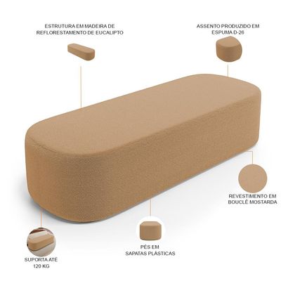 Cabeceira Cama Box King 195cm Lanna com Puff Recamier Doha W01  Bouclê Mostarda - Lyam Decor