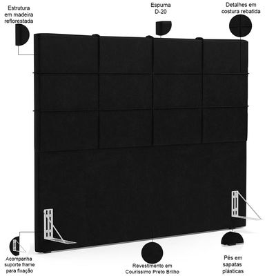 Cabeceira Cama Box Casal 140 cm Roma W01 Couríssimo Preto - Lyam