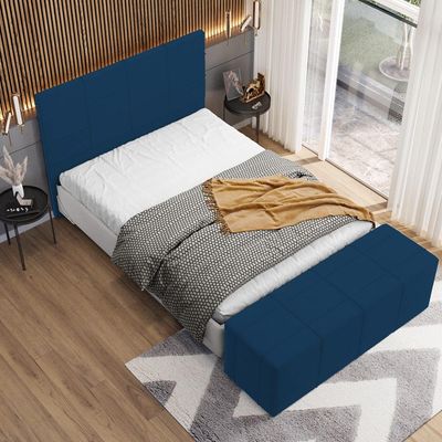 Cabeceira Cama Box Casal 140 cm Roma W01 Suede Azul Marinho - Lyam