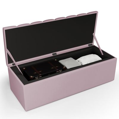 Calçadeira Recamier Baú Para Cama De Casal King Dália 195x50 cm W01 Suede Rosê - Lyam