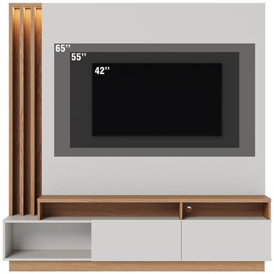 Estante Painel Para TV 65 Pol com LED Alencar C04 Off White Matte Freijó - Lyam Decor