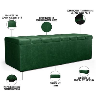 Calçadeira Recamier Baú Para Cama De Casal King Dália 195x50 cm W01 Couríssimo Verde Musgo - Lyam