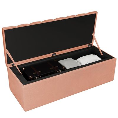 Calçadeira Recamier Baú Para Cama De Casal Queen Dália 195x50 cm W01 Linho Rosê - Lyam