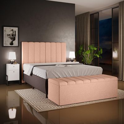 Calçadeira Recamier Baú Para Cama De Casal Queen Dália 195x50 cm W01 Linho Rosê - Lyam