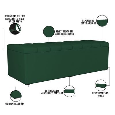 Calçadeira Recamier Baú Para Cama De Casal King Dália 195x50 cm W01 Suede Verde Musgo - Lyam