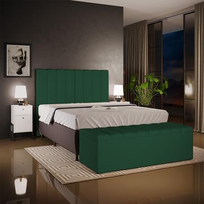 Calçadeira Recamier Baú Para Cama De Casal King Dália 195x50 cm W01 Suede Verde Musgo - Lyam