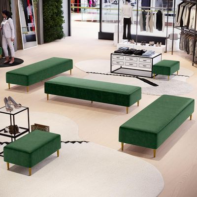 Kit 02 Puffs Decorativo Sala de Estar Bali W01 Pés Palito 210x60cm Couríssimo Verde Musgo - Lyam Decor