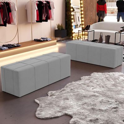Puff Decorativo Living Sala de Estar 160 cm Roma W01 Suede Cinza - Lyam