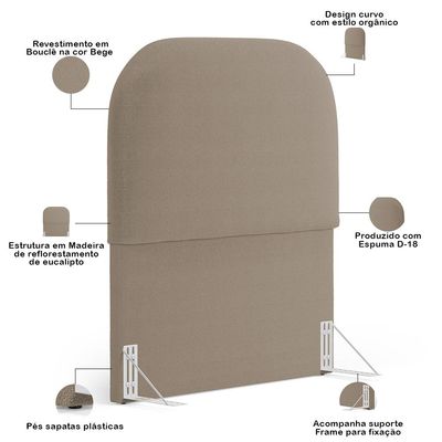 Cabeceira Cama Box 100cm Orgânica Lanna W01 Bouclê Bege - Lyam Decor
