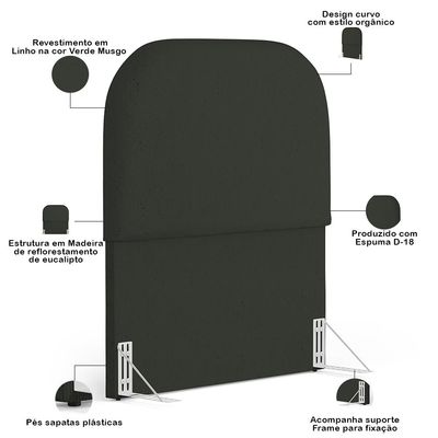 Cabeceira Cama Box 100cm Orgânica Lanna W01 Linho Verde Musgo - Lyam Decor