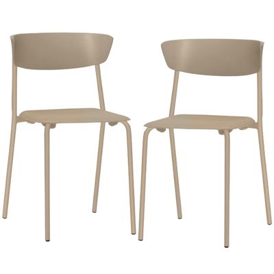 Kit 02 Cadeiras Empilhável Fixa Atom F02 Base Aço Nude - Lyam Decor