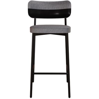 Banqueta Alta Bar Cozinha Sala De Jantar Aço Preto Kaira C01 Linho Cinza Courino Preto - Lyam Decor