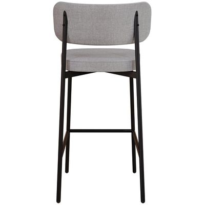 Banqueta Alta Bar Cozinha Sala De Jantar Aço Preto Kaira C01 Linho Cinza Courino Preto - Lyam Decor