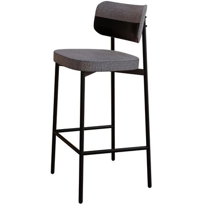 Banqueta Alta Bar Cozinha Sala De Jantar Aço Preto Kaira C01 Linho Cinza Courino Preto - Lyam Decor