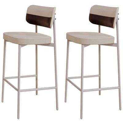 Kit 02 Banquetas Alta Bar Cozinha Sala De Jantar Aço Branco Kaira C01 Linho Areia Courino Café - Lyam Decor
