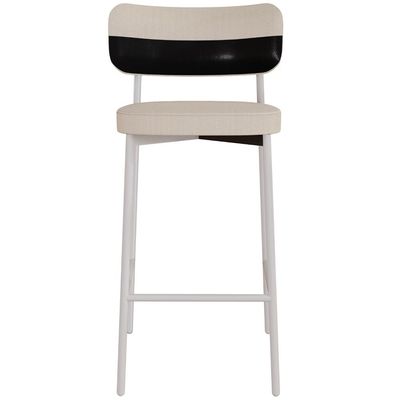 Kit 02 Banquetas Alta Bar Cozinha Sala De Jantar Aço Branco Kaira C01 Linho Areia Courino Preto - Lyam Decor