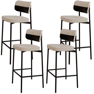 Kit 04 Banquetas Alta Bar Cozinha Sala De Jantar Aço Preto Kaira C01 Linho Areia Courino Preto - Lyam Decor