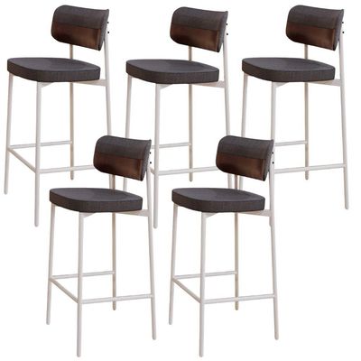 Kit 05 Banquetas Alta Bar Cozinha Sala De Jantar Aço Branco Kaira C01 Linho Preto Courino Café - Lyam Decor