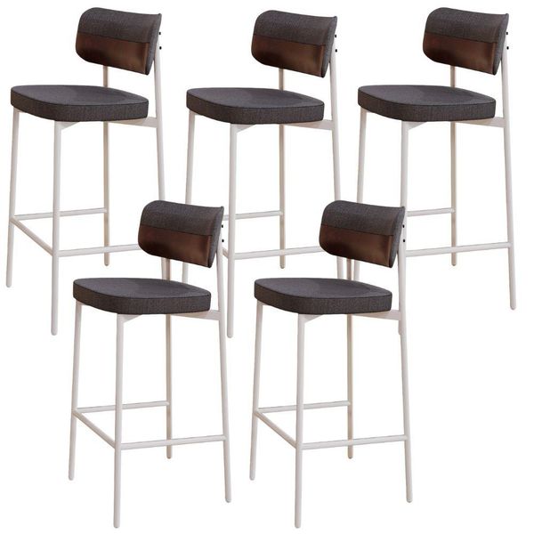 Kit 05 Banquetas Alta Bar Cozinha Sala De Jantar Aço Branco Kaira C01 Linho Preto Courino Café - Lyam Decor