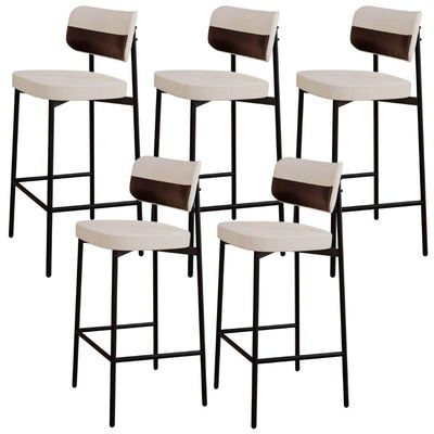 Kit 05 Banquetas Alta Bar Cozinha Sala De Jantar Aço Preto Kaira C01 Linho Palha Courino Café - Lyam Decor
