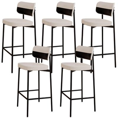 Kit 05 Banquetas Alta Bar Cozinha Sala De Jantar Aço Preto Kaira C01 Linho Palha Courino Preto - Lyam Decor