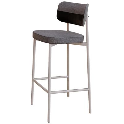 Kit 06 Banquetas Alta Bar Cozinha Sala De Jantar Aço Branco Kaira C01 Linho Cinza Courino Preto - Lyam Decor