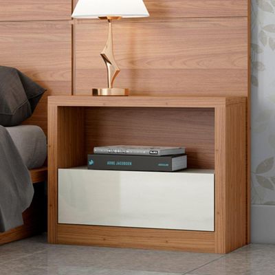 Mesa de Cabeceira Moderna 1 Gaveta Cameron D03 Freijó Off White - Lyam Decor
