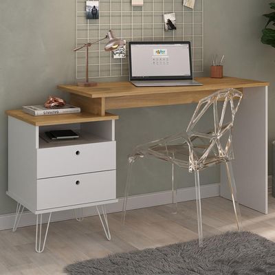 Mesa Para Escritório Escrivaninha Home Office Versa A02 Olmo Branco - Lyam Decor