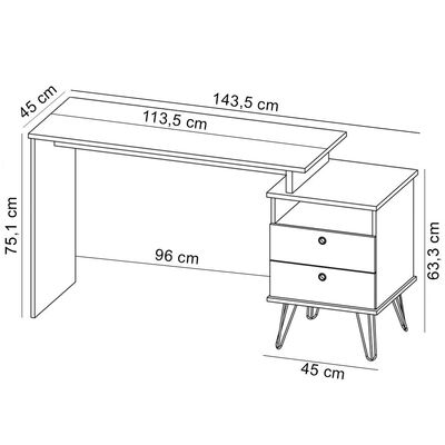 Mesa Para Escritório Escrivaninha Home Office Versa A02 Olmo Branco - Lyam Decor