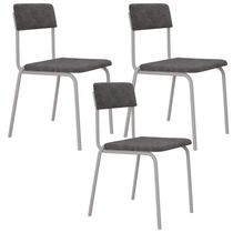 Kit 03 Cadeiras Estofada Para Sala de Jantar Sense Branco C01 Linho Prata - Lyam Decor
