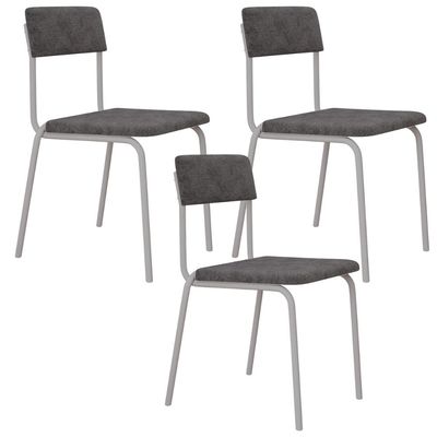 Kit 03 Cadeiras Estofada Para Sala de Jantar Sense Branco C01 Linho Prata - Lyam Decor