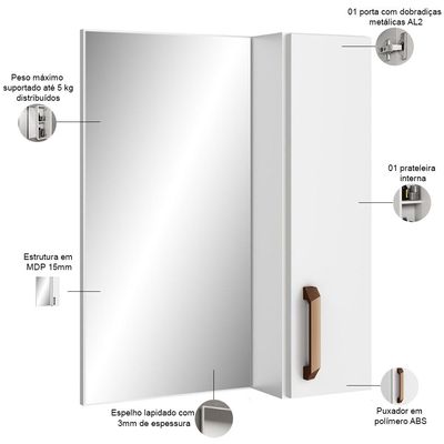 Conjunto Banheiro Gabinete Com Pés 50cm Lavatório e Armário Allegra B06 Branco - Lyam Decor