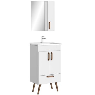 Conjunto Banheiro Gabinete Com Pés 50cm Lavatório e Armário Allegra B06 Branco - Lyam Decor