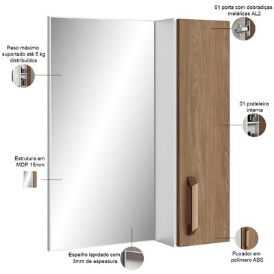 Conjunto Banheiro Gabinete Com Pés 50cm Lavatório e Armário Allegra B06 Branco Carvalho - Lyam Decor