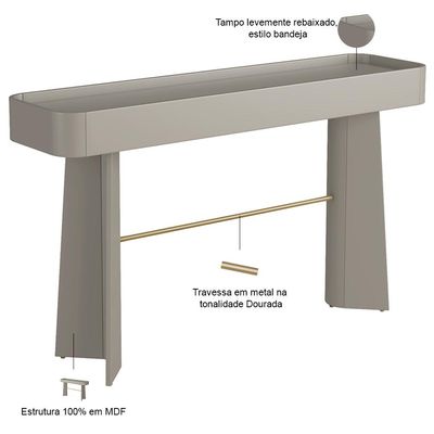 Aparador Para Sala De Estar Orgânico Industrial Alef I03 Grigio Dourado - Lyam Decor