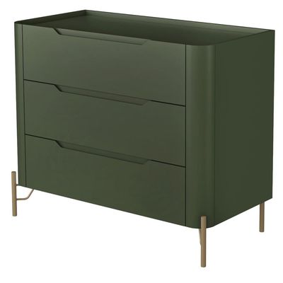 Cômoda Para Quarto Closet Orgânica 3 Gavetas Pés Industrial Dourado Bliss I03 Musgo - Lyam Decor