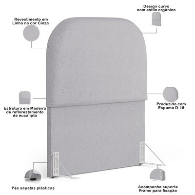 Cabeceira Cama Box 100cm Orgânica Lanna W01 Linho Cinza - Lyam Decor