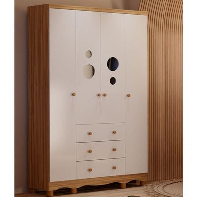Armario Infantil 4 Portas Bolinha - Moveis Peroba Amendoa-branco