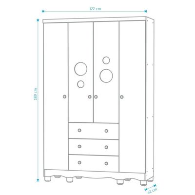 Armario Infantil 4 Portas Bolinha - Moveis Peroba Amendoa-branco