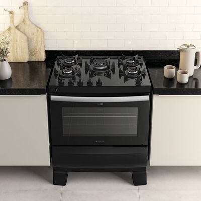 Fogão 5 Bocas Preto com Mesa de Vidro Atlas Agile Up Bivolt Preto / Bivolt