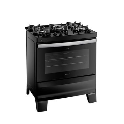 Fogão 5 Bocas Preto com Mesa de Vidro Atlas Agile Up Bivolt Preto / Bivolt