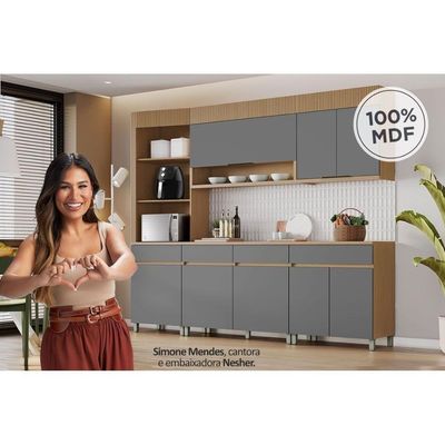 Armário Aéreo Cozinha Nesher Realeza 1 Porta 120cm Carvalho/titânio